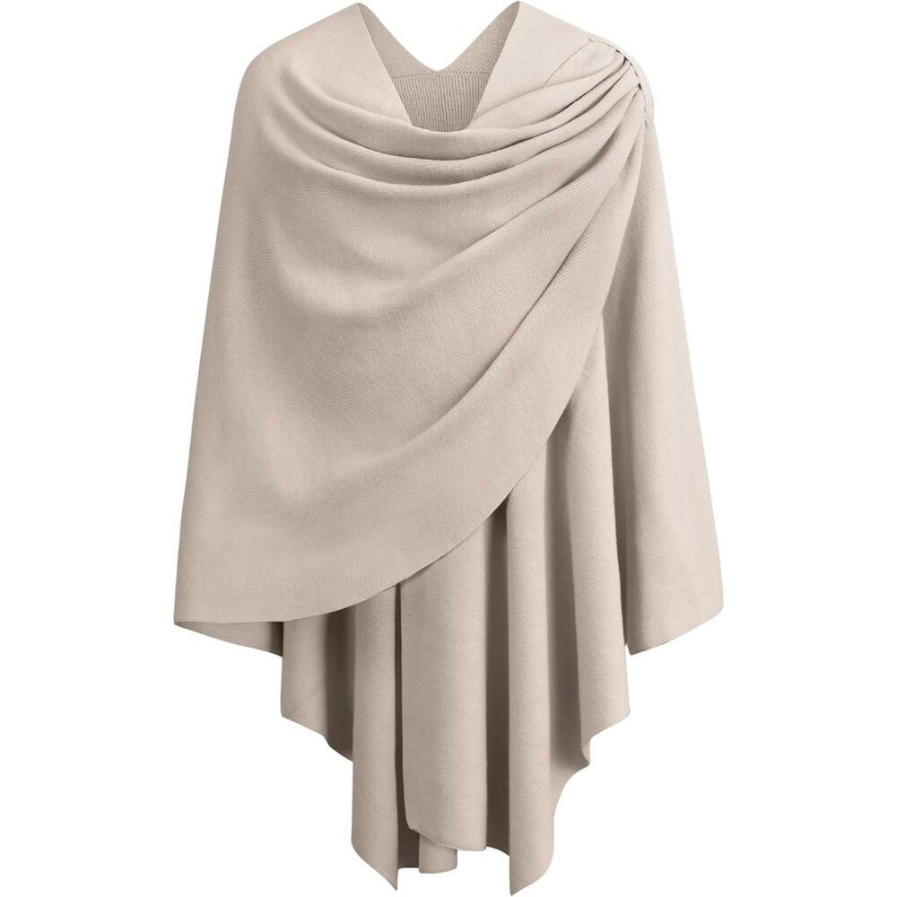 Women 1warm Oatmeal Cross Front Poncho Sweater Wrap Knitted Elegant Shawls Cape